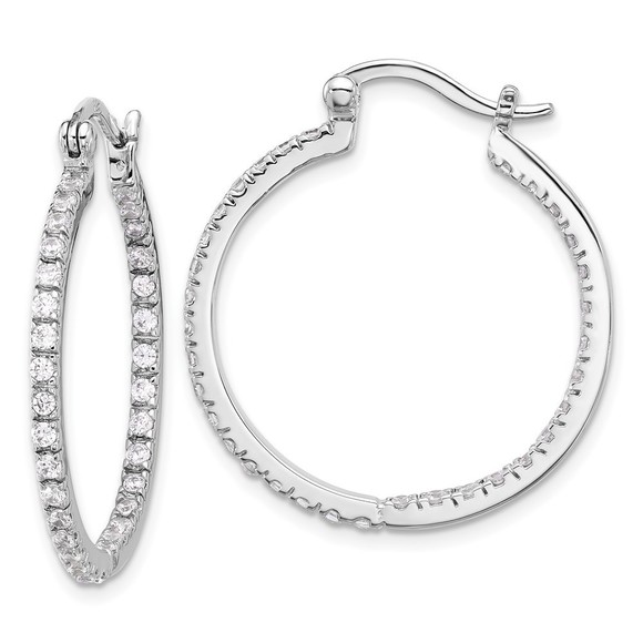 Sterling Silver Rhodium-plated CZ IN/OUT Hoop Earrings - Picture 1 of 4